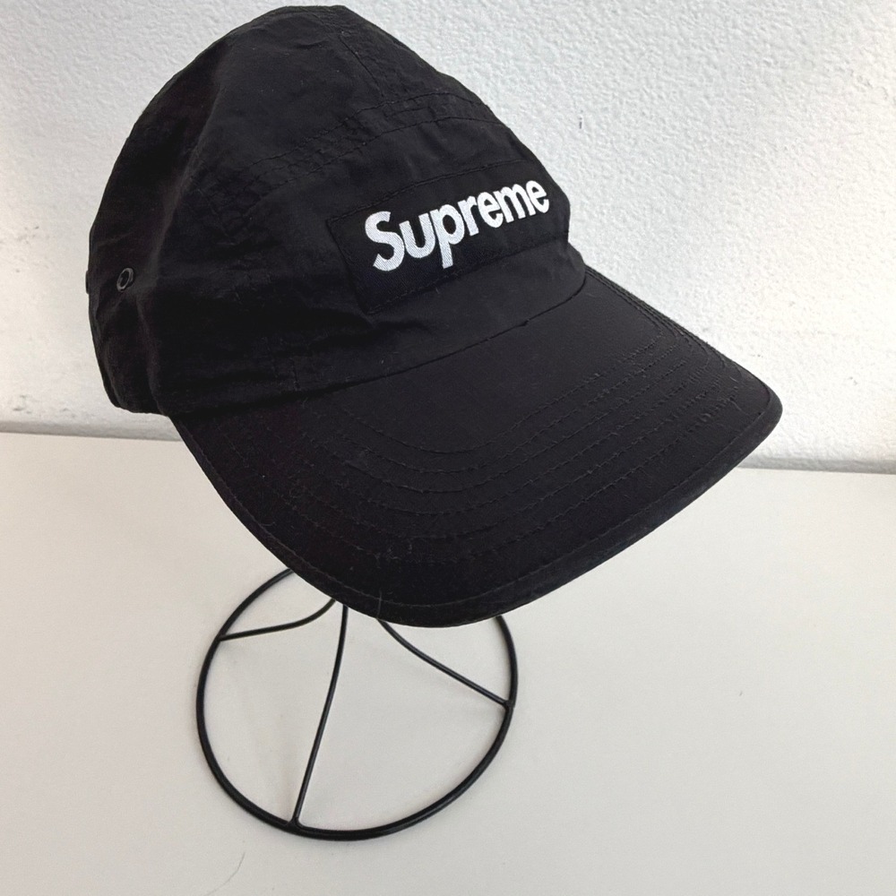 Supreme British Millerain Waxed Cotton Camp Cap Black Box Logo Hat 5-Panel